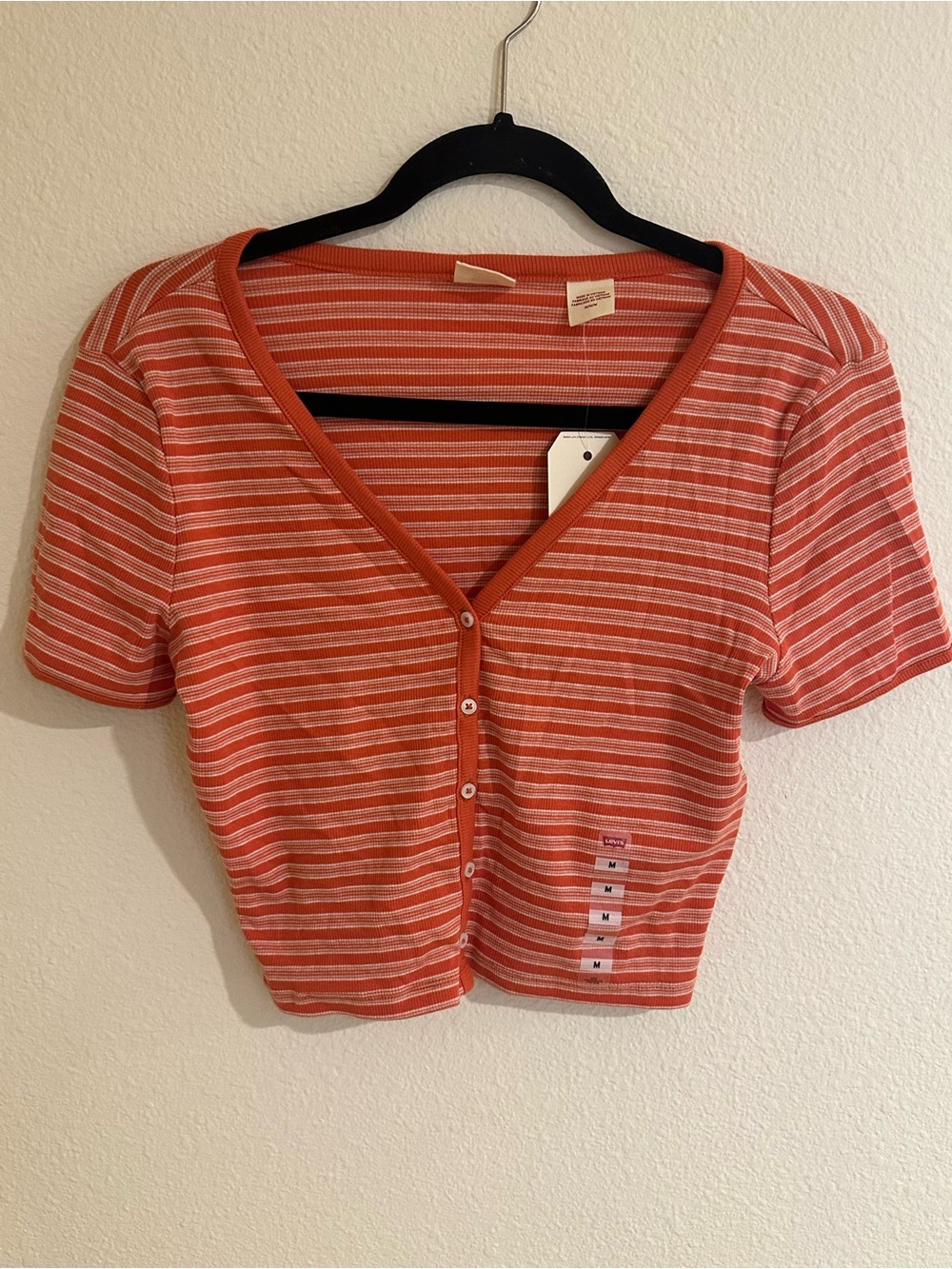 Levi's Orange and White Striped Button-Down Crop Top
